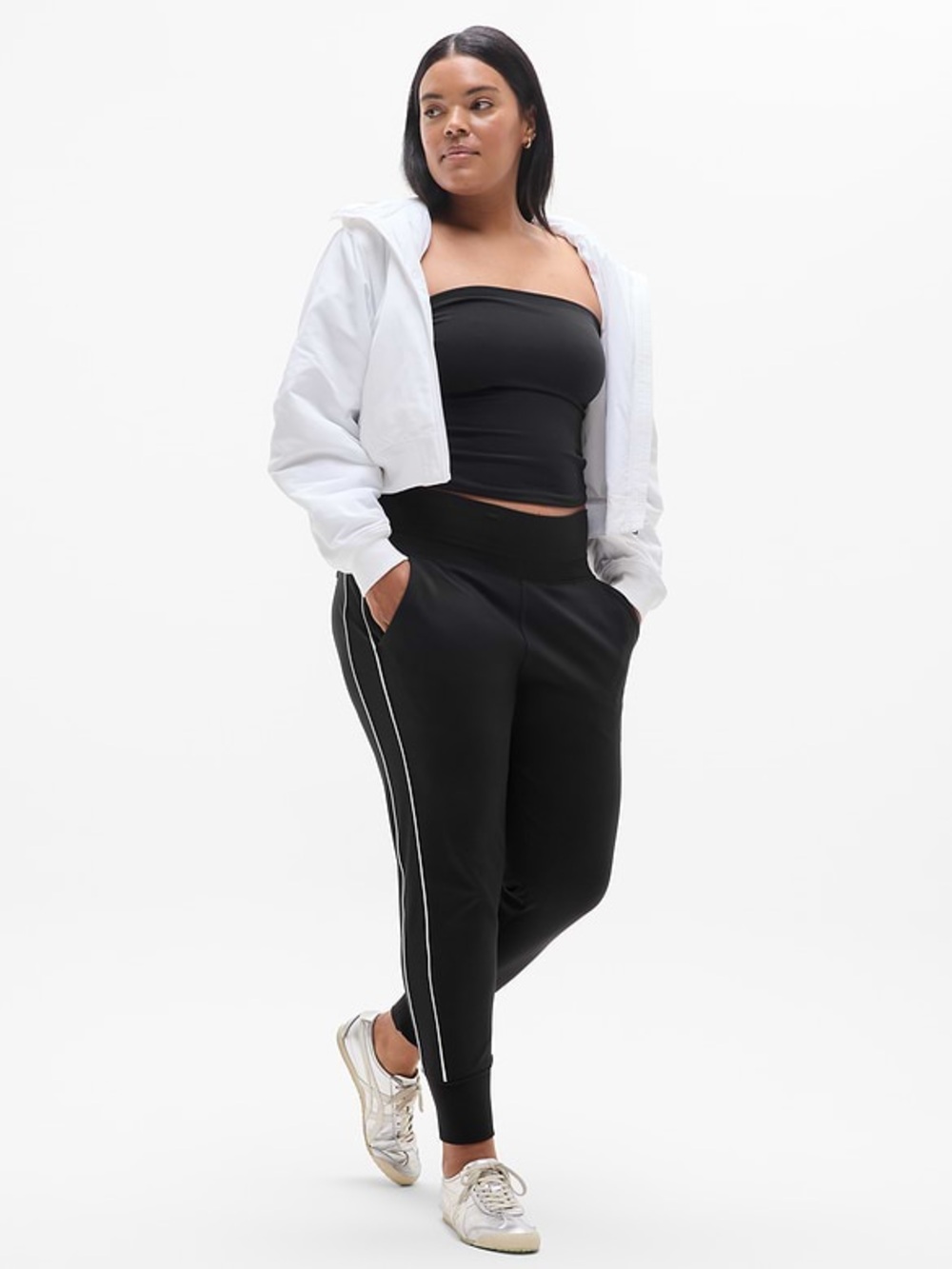 NWT Athleta Venice High Rise Track Stripe Jogger 2X Black White 854423